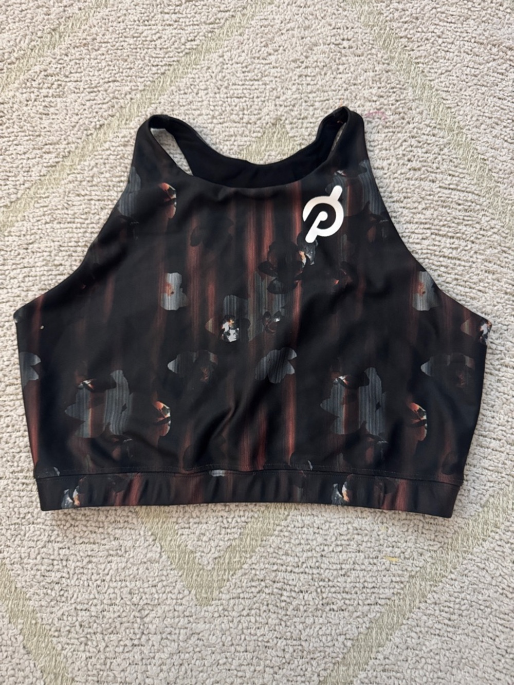 Peloton Medium Sports Bra Black Floral Print | High Neck Racerback